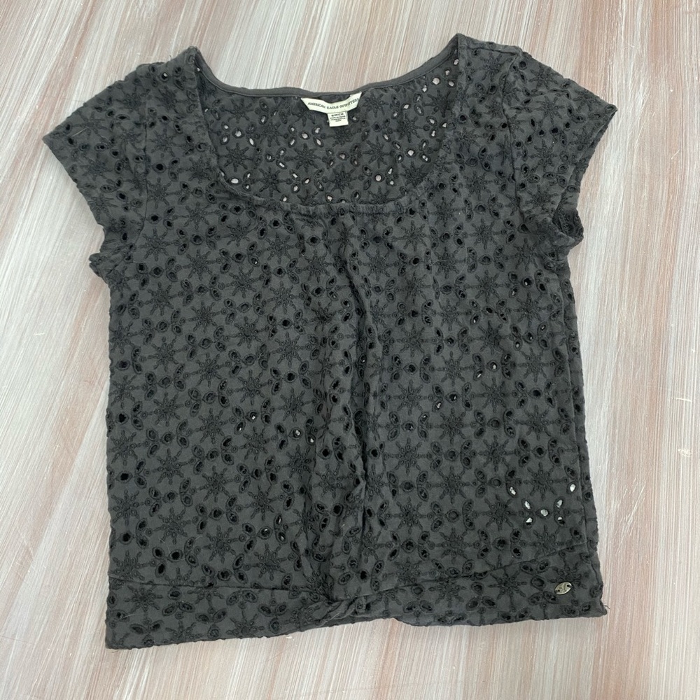 American Eagle Twist Front Eyelet Crop Top